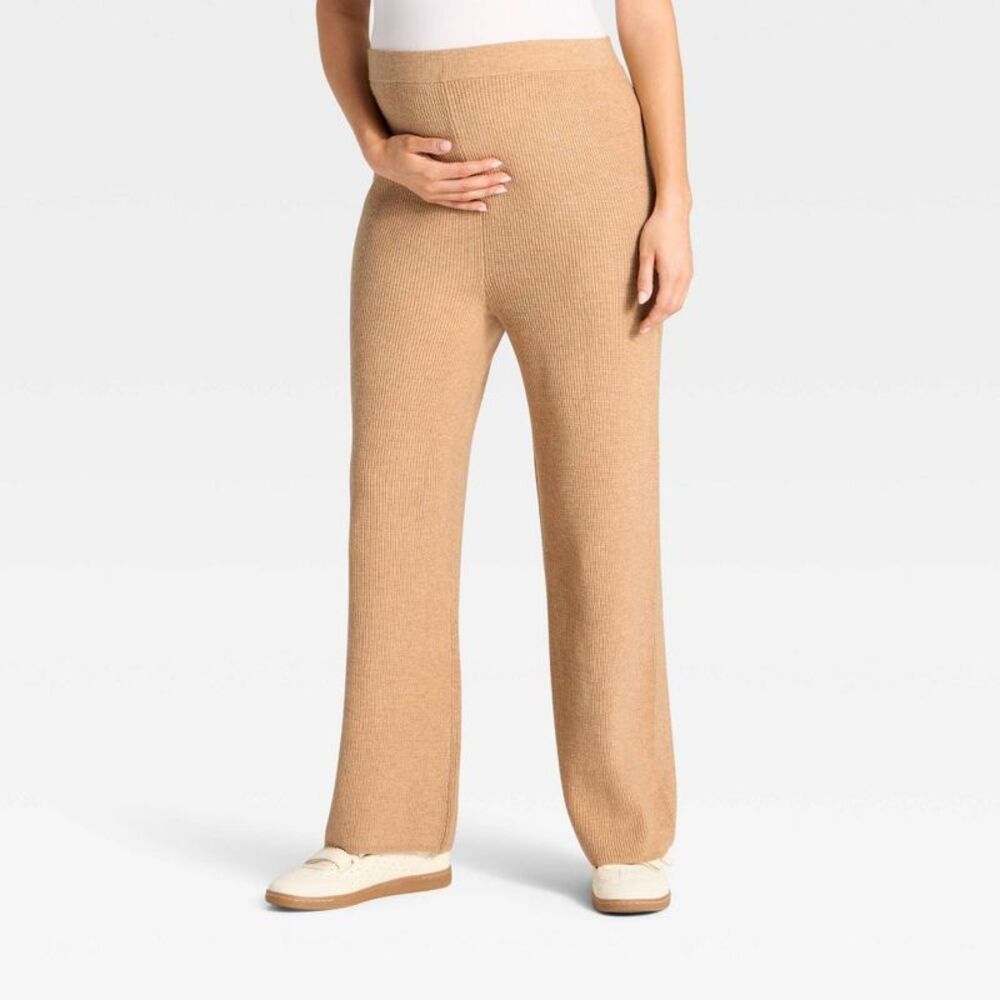Isabel Maternity by Ingrid & Isabel Camel Wide Leg Knit Maternity Pants